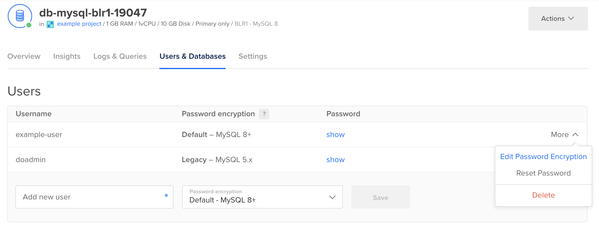 Select password encryption